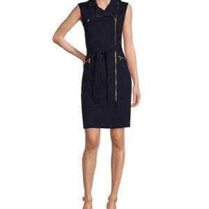 Calvin Klein
Notch Collar Zip Front Belted Sleeveless Scuba Crepe Shirt Dress